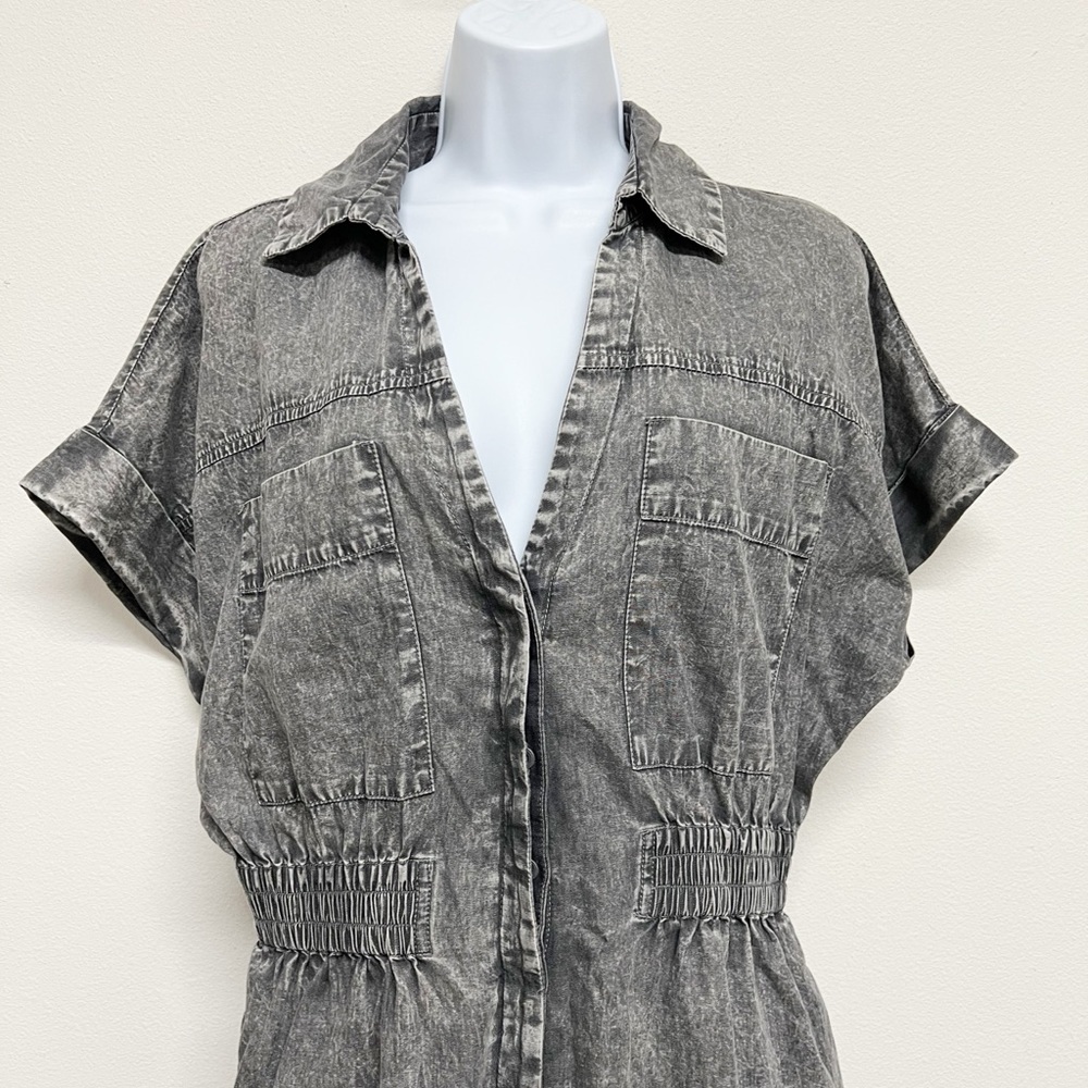 Elan Womens Gray Wash Teddie Short Sleeve Button Up Short Romper Size S - Picture 4 of 8